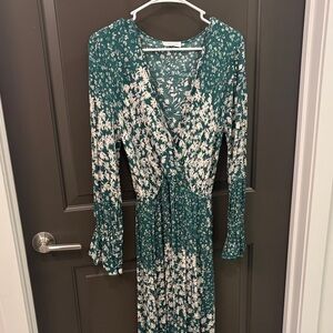 First Love Green Floral Long Sleeve Dress